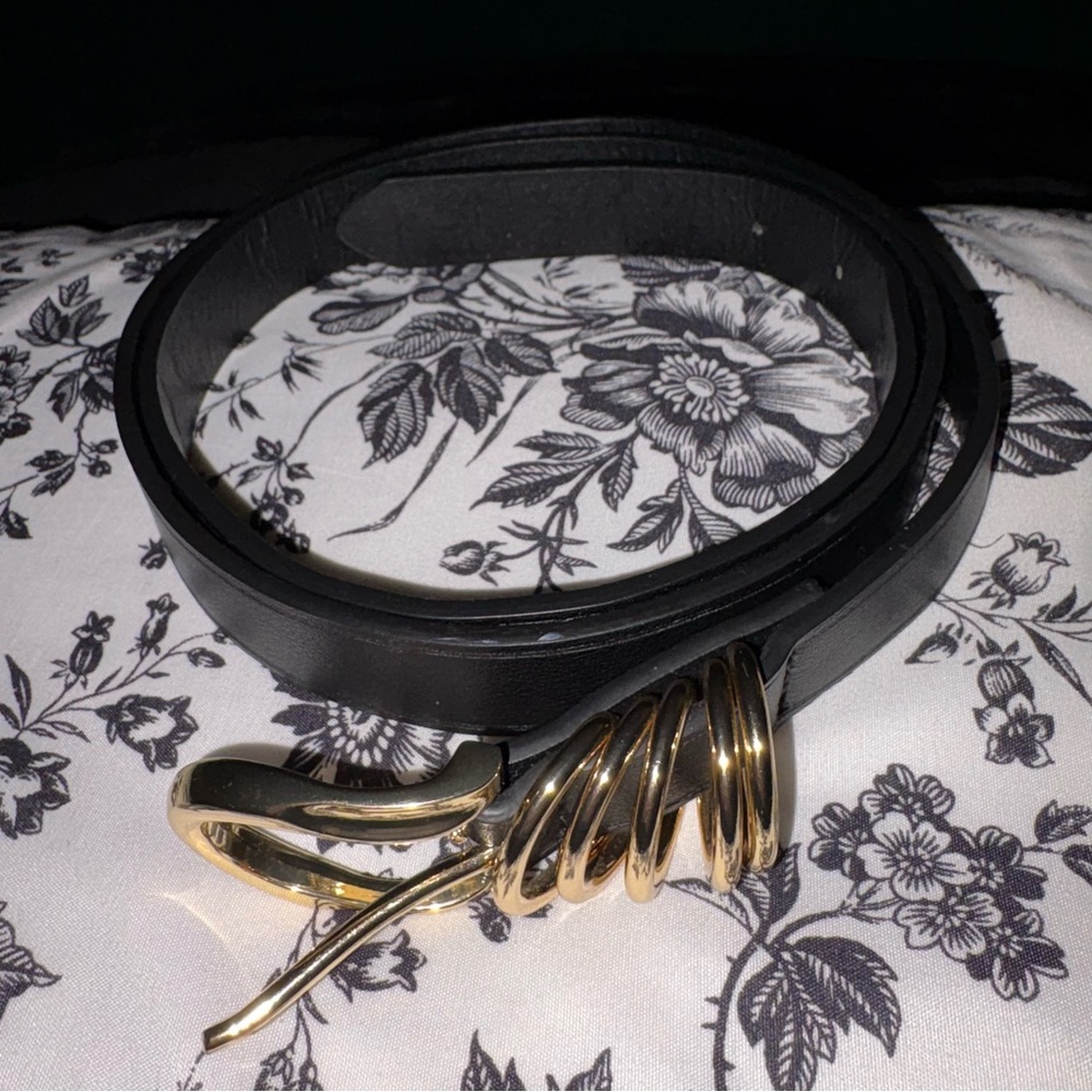Torrid 1X Gold Ring Faux Leather Skinny Belt EUC Whimsigoth Goth